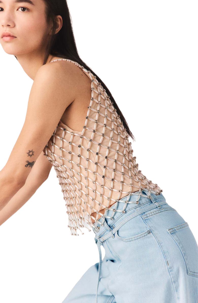 maje Beaded top with lining, Alternate, color, Ecru