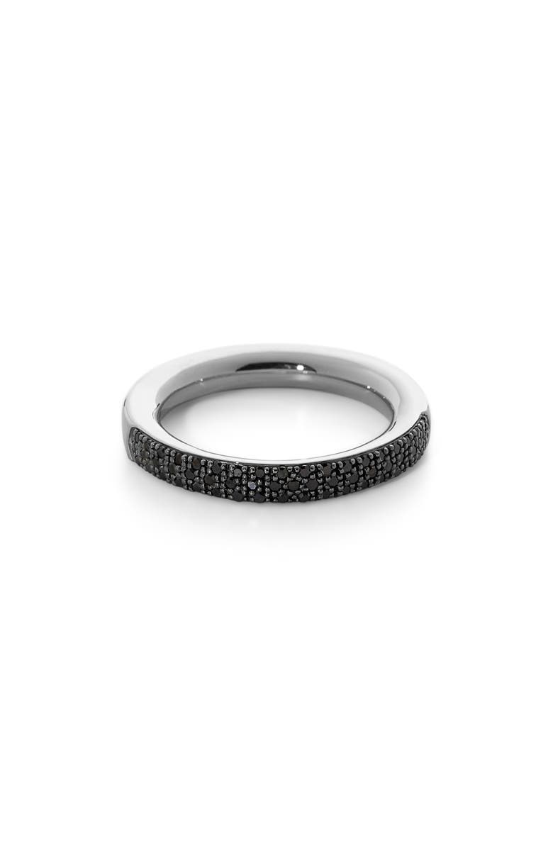 Monica Vinader Fiji Pavé Black Diamond Ring, Main, color, Sterling Silver