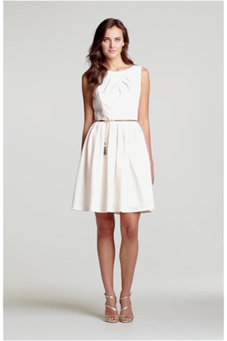 Pleated Fit & Flare Dress, Alternate, color, VANILLA