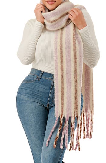 Marcus Adler Stripe Woven Fringe Scarf In Neutral
