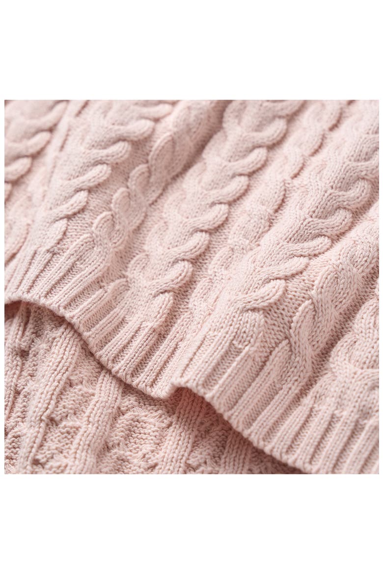 Horseshoe Cable Knit Cotton Blanket, Alternate, color, PINK