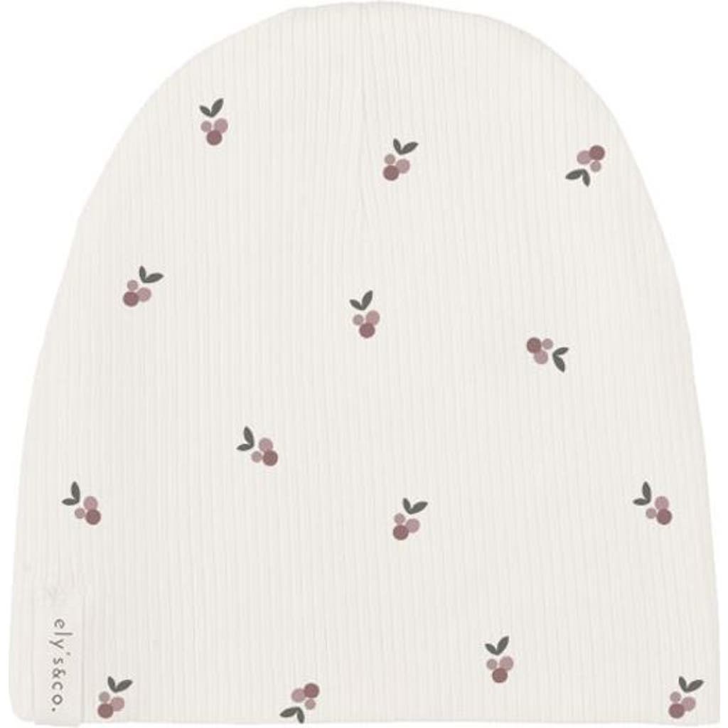 Ely's & Co. Baby Cotton Ribbed Beanie In Ivory/plum Berry
