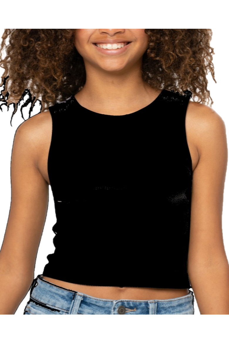 Ribbed crop sports tank top - Big Kid, Main, color, Black