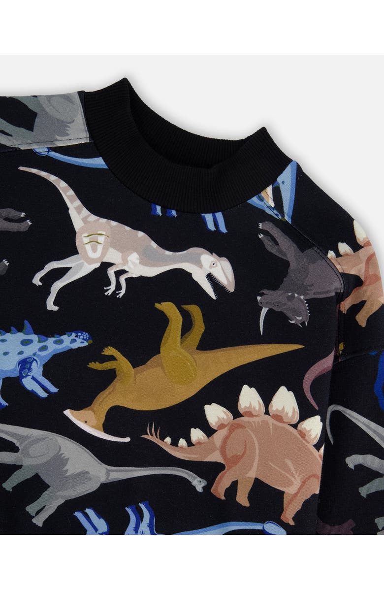 Deux par Deux Pullover Fleece Sweatshirt Dinosaur, Alternate, color, Black