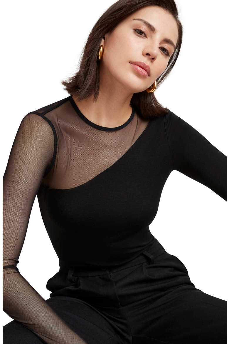 Milo Long Sleeve Mesh & Jersey Top, Alternate, color, BLACK