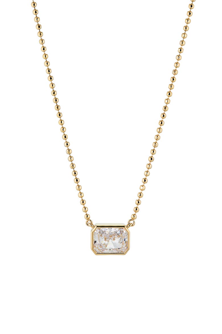 Emerald Cut Cubic Zirconia Pendant Necklace, Main, color, GOLD