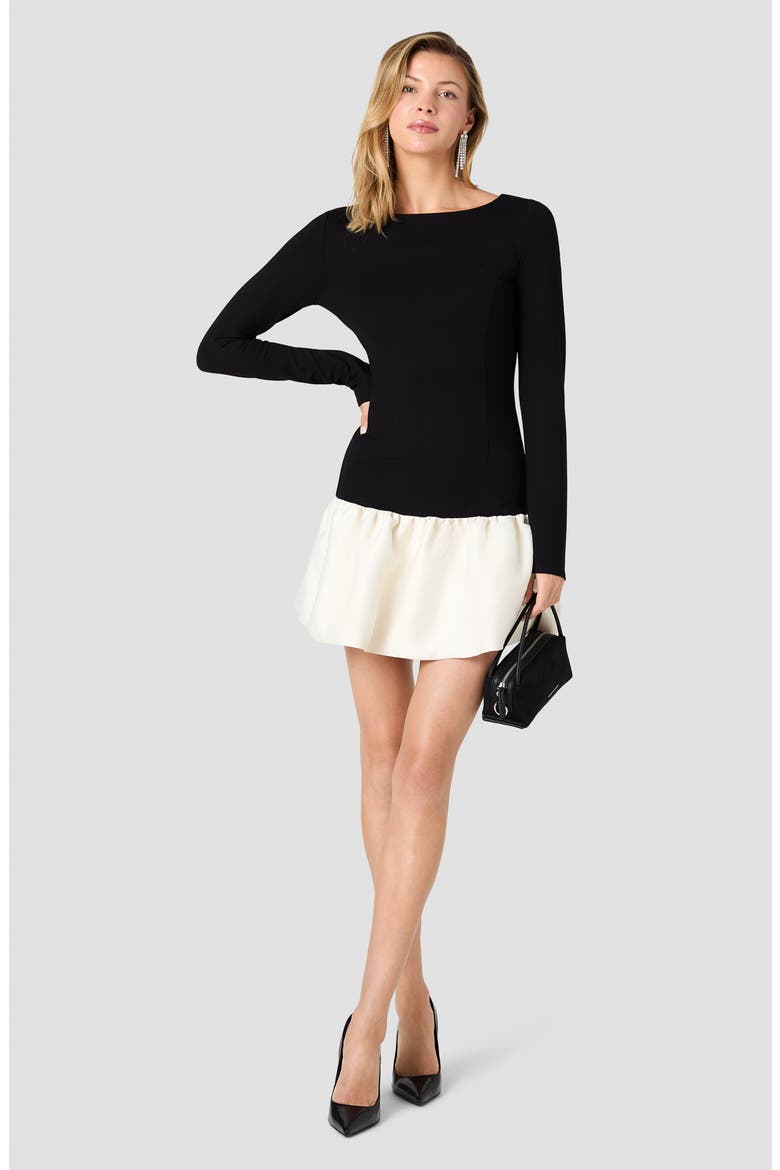 Cleo Ponte Combo Structured Long Sleeve Minidress, Alternate, color, BLACK WITH PORCELAIN CREAM