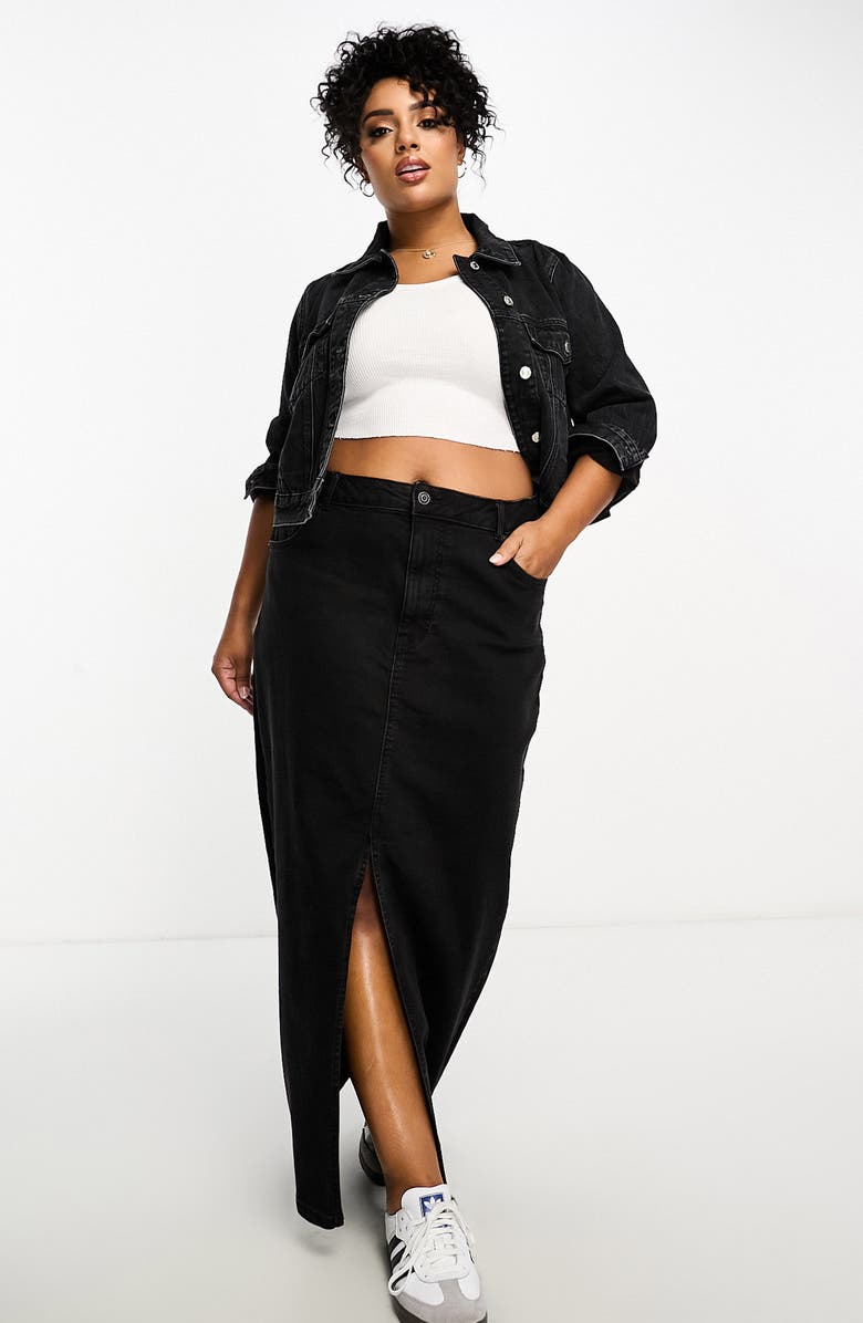ASOS DESIGN Curve Denim Maxi Skirt, Alternate, color, 