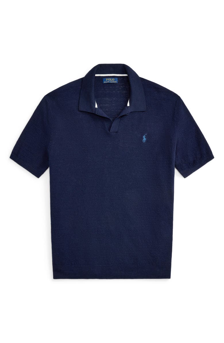 Polo Ralph Lauren Textured Seed Stitch Cotton & Linen Polo, Alternate, color, Bright Navy/ Deckwash White