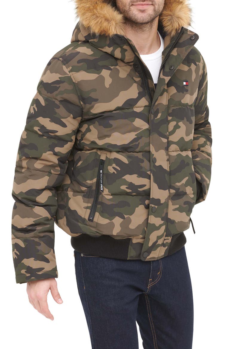 Arctic Snorkel Faux Fur Trim Bomber Jacket, Alternate, color, CAMOUFLAGE