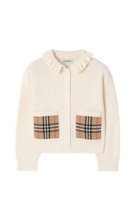 Girls' Check Pocket Cotton Wool Cardigan