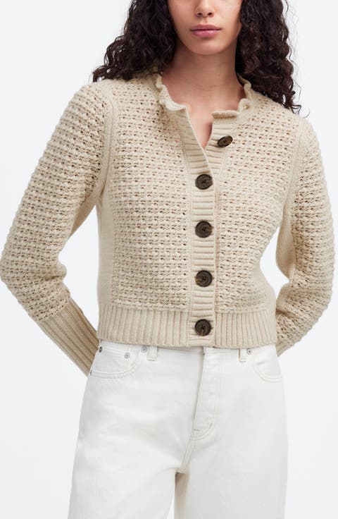 Scalloped Merino Wool Blend Cardigan