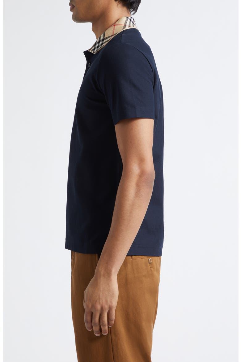 Evan Check Collar Cotton Piqué Polo, Alternate, color, SMOKED NAVY