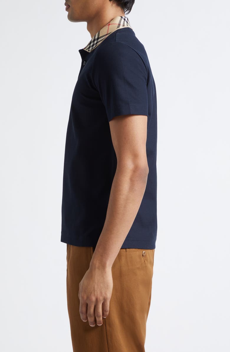 Burberry Evan Check Collar Cotton Piqué Polo, Alternate, color, Smoked Navy