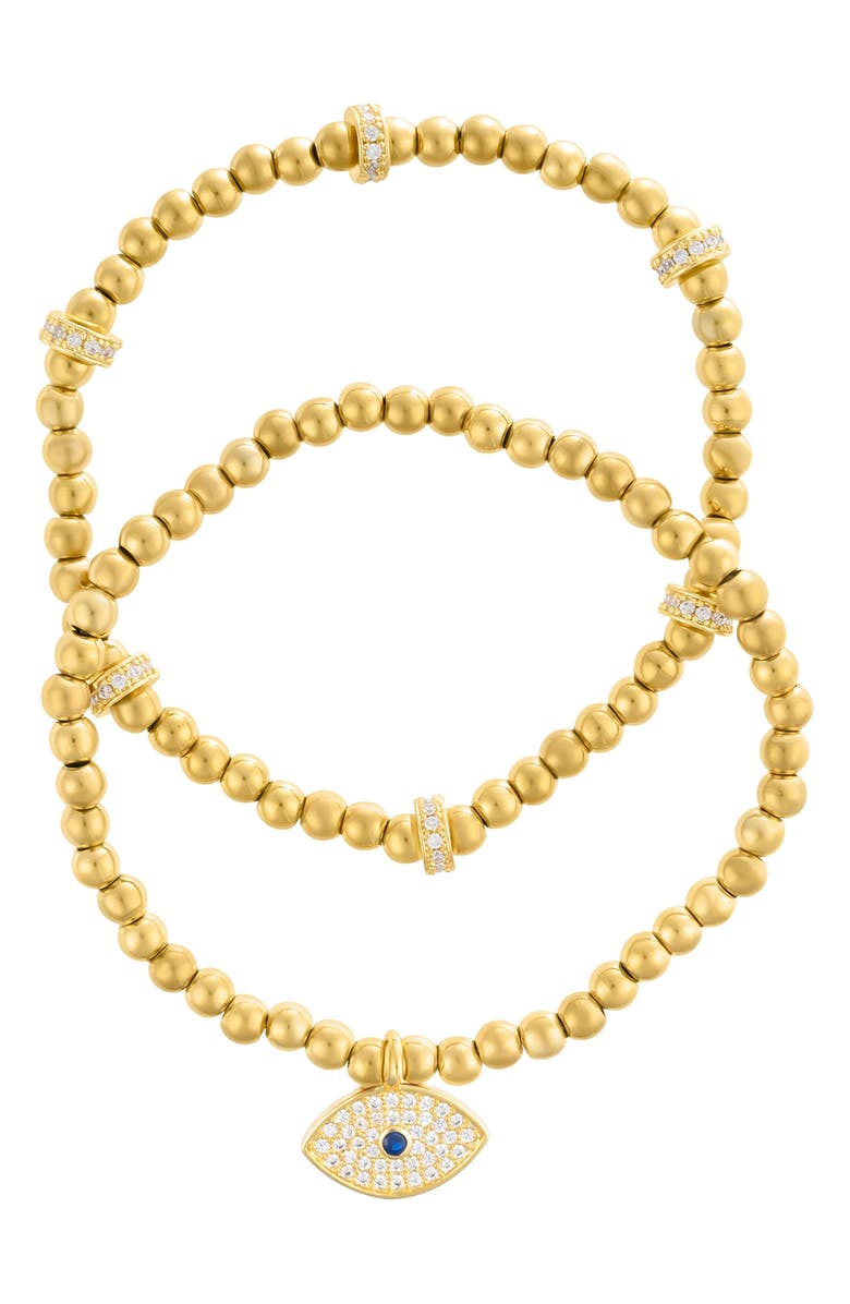 Adornia Set of 2 Evil Eye Stretch Bracelets, Main, color, 