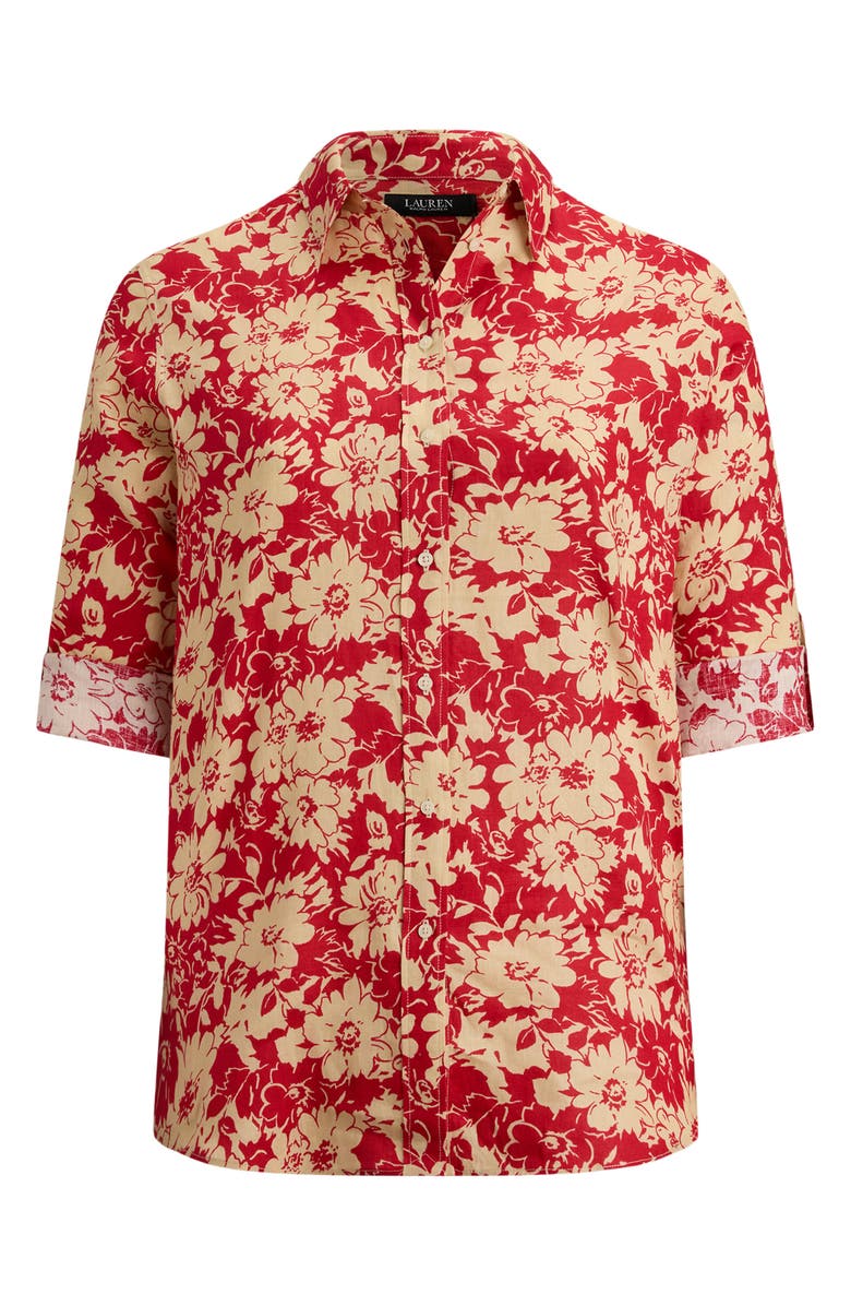 Lauren Ralph Lauren Relaxed Fit Floral Linen Shirt, Alternate, color, Red/ Beige