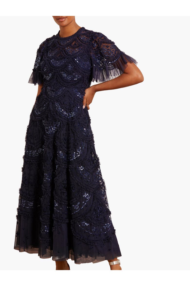 Carmen Ruffle Maxi Dress, Main, color, Navy