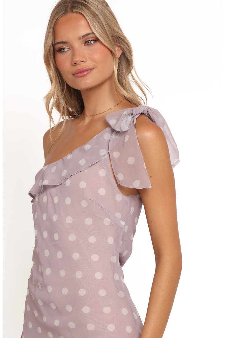Celestine Polka Dot One-Shoulder Dress, Alternate, color, LAVENDER POLKA DOT
