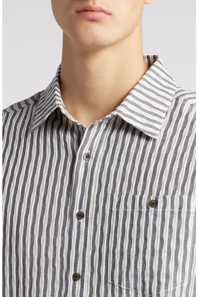 Aegean Pearce Oversize Stripe Cotton Button-Up Shirt, Alternate, color, BLACK W. WHITE