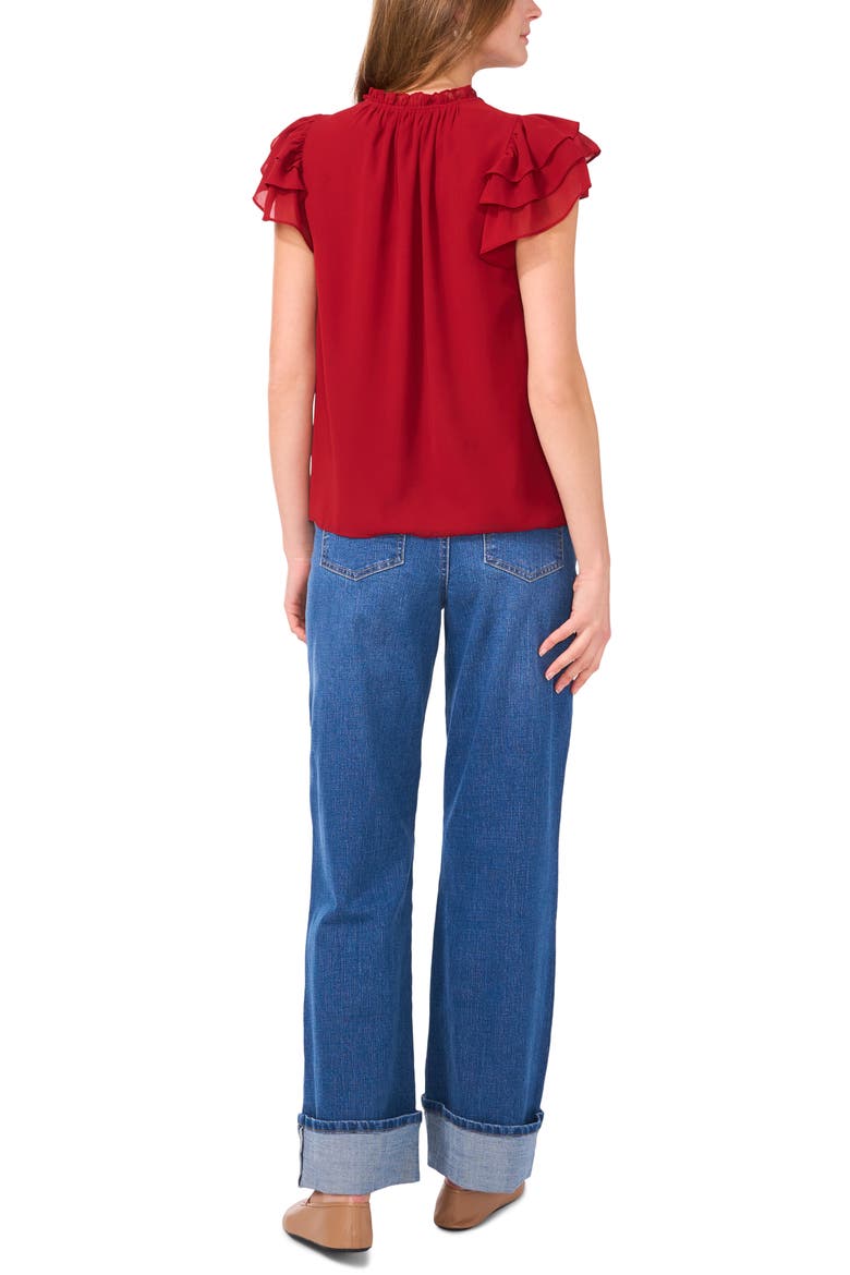 Ruffle Flutter Sleeve Top, Alternate, color, RED DAHLIA