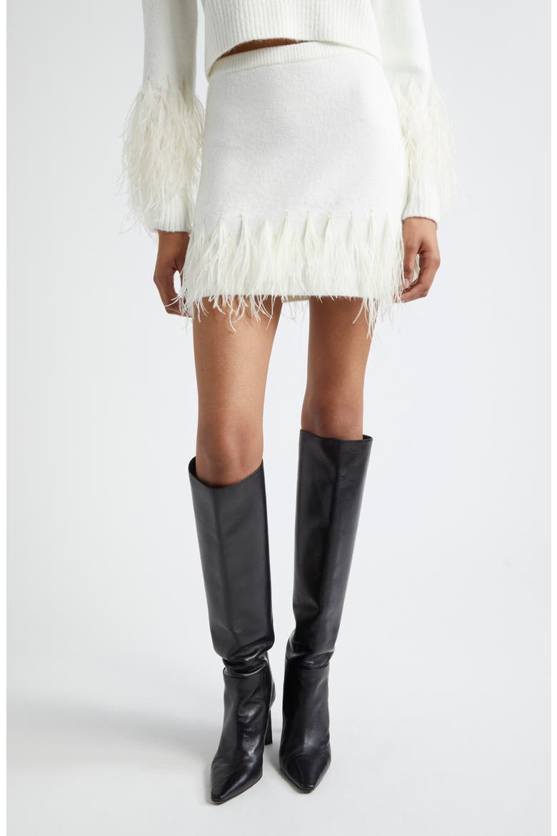 Briana Feather Hem Sweater Miniskirt, Main, color, IVORY
