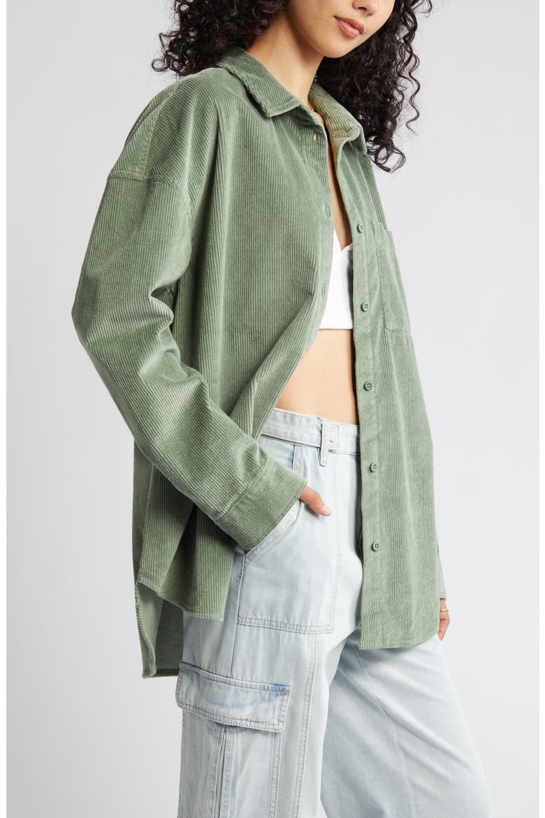 Corduroy Button-Up Shirt, Alternate, color, GREEN DUNE