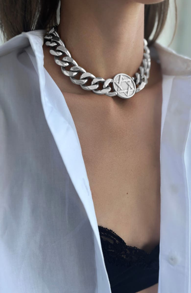 st. Moran Tarnish Resistant Star of David Choker Necklace, Alternate, color, Silver