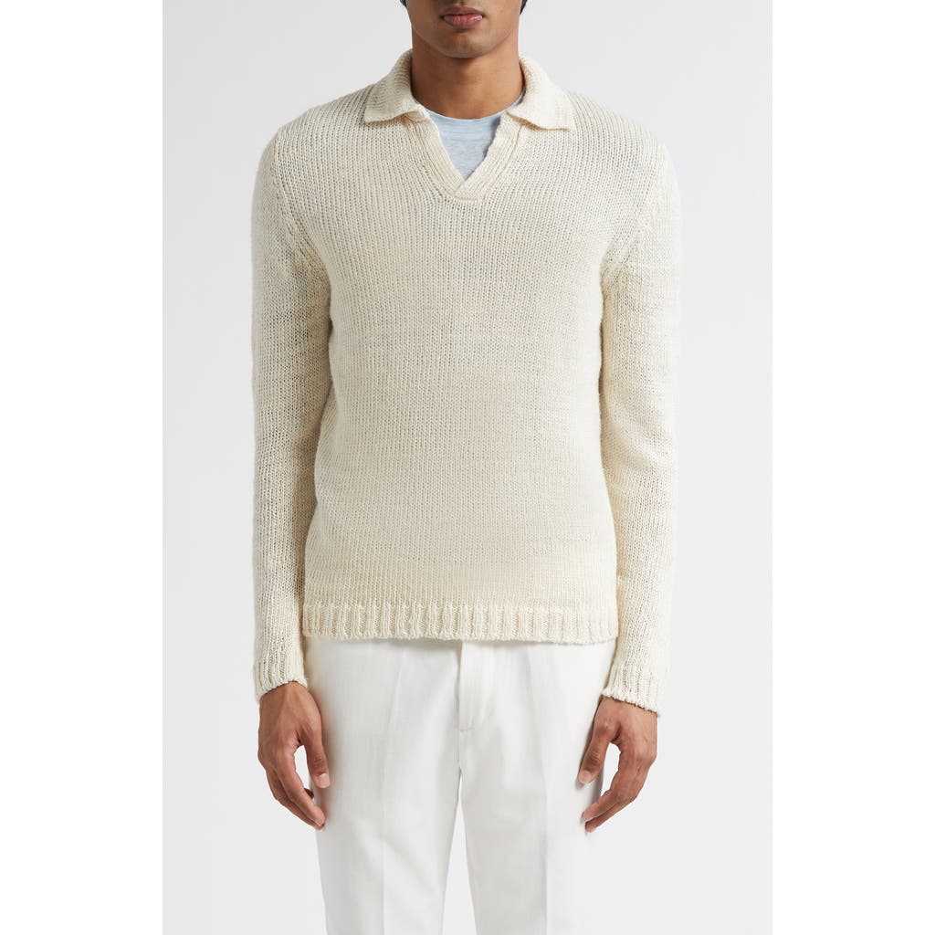 Thom Sweeney Skipper Wide Gauge Linen Blend Polo Sweater