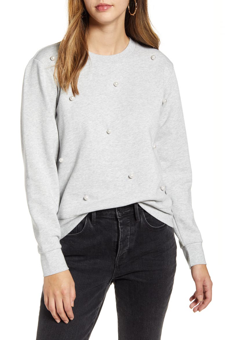 Embellished Sweatshirt, Main, color, GREY LIGHT HEATHER
