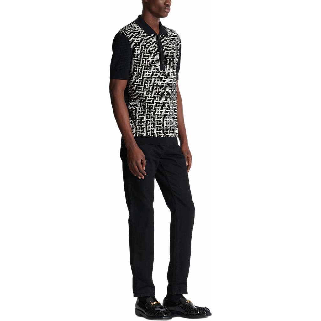 Shop Balmain Monogram Knit Polo Shirt