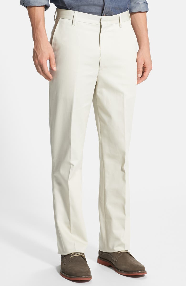 Berle Flat Front Classic Fit Cotton Dress Pants, Alternate, color, Stone