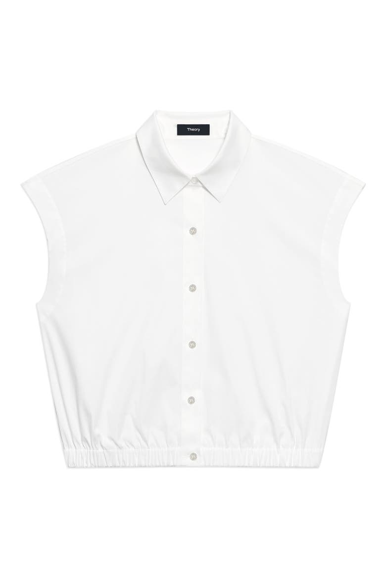Elastic Hem Cap Sleeve Button-Up Shirt, Alternate, color, WHITE