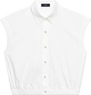 Theory Elastic Hem Cap Sleeve Button-Up Shirt