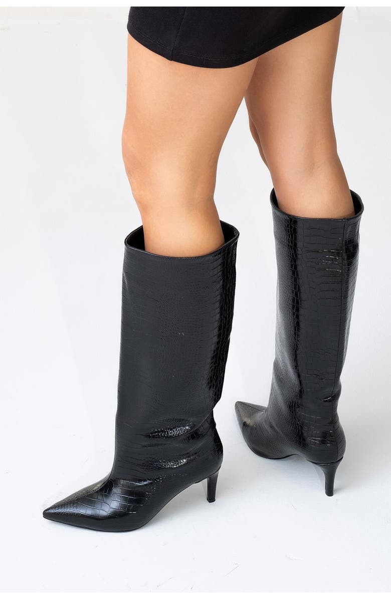 Prologue Shoes Cassandra High Heel Boot, Alternate, color, Black Print Faux Leather