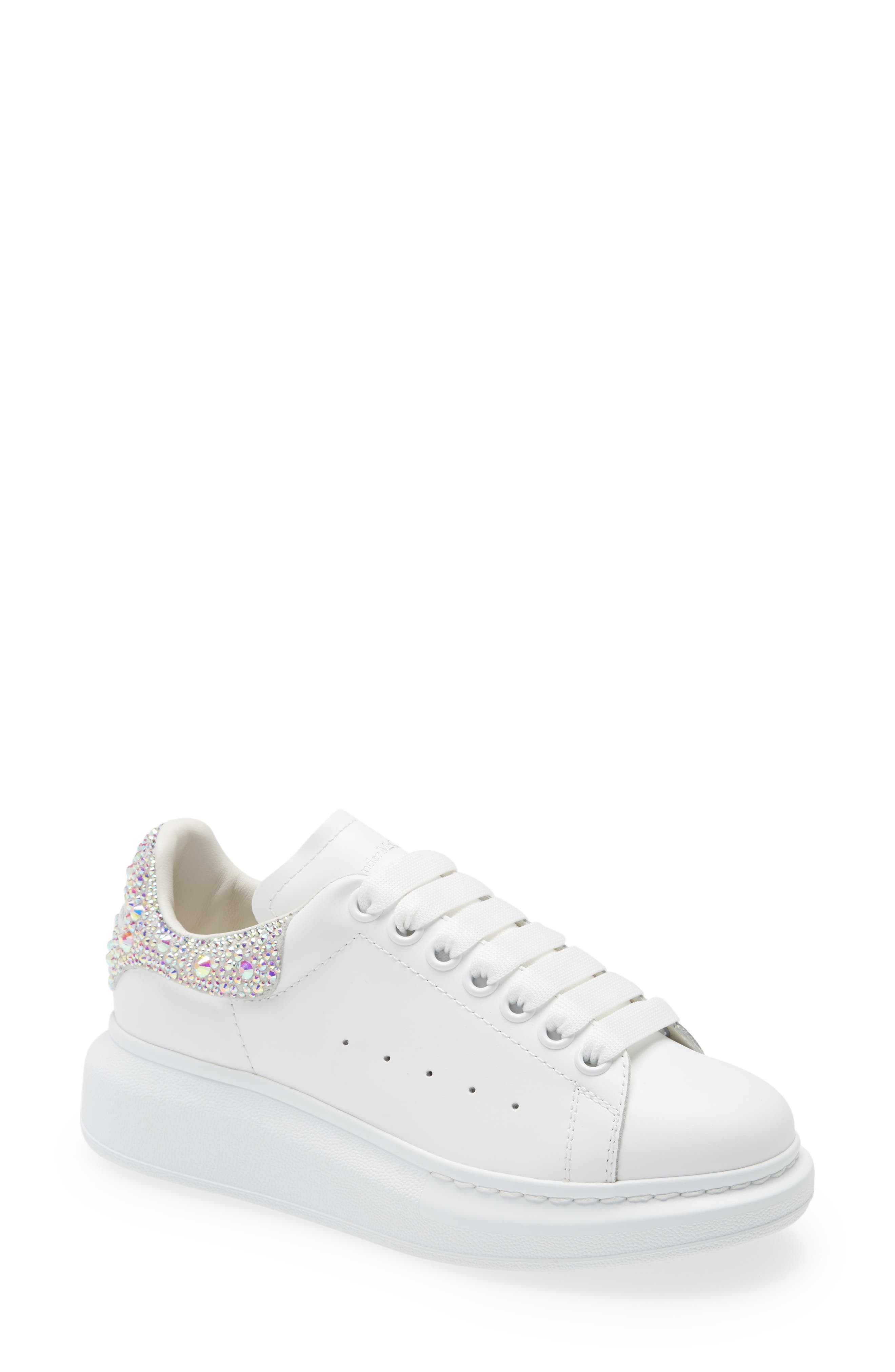 Oversized Crystal Embellished Sneaker, Main, color, WHITE