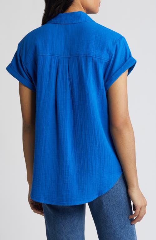 Caslon Cotton Gauze Camp Shirt In Blue