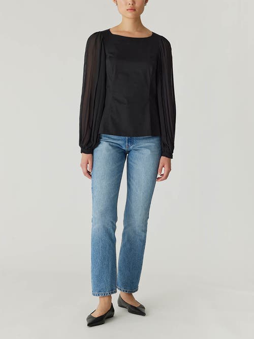 Rebecca Taylor Heavy Cotton Chintz Boat Neck Top in Black 