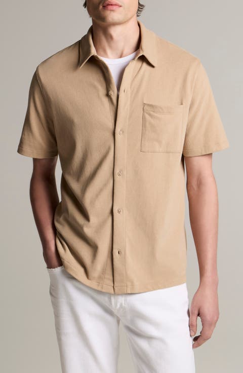Sueded Jersey Short Sleeve Button-Up Shirt