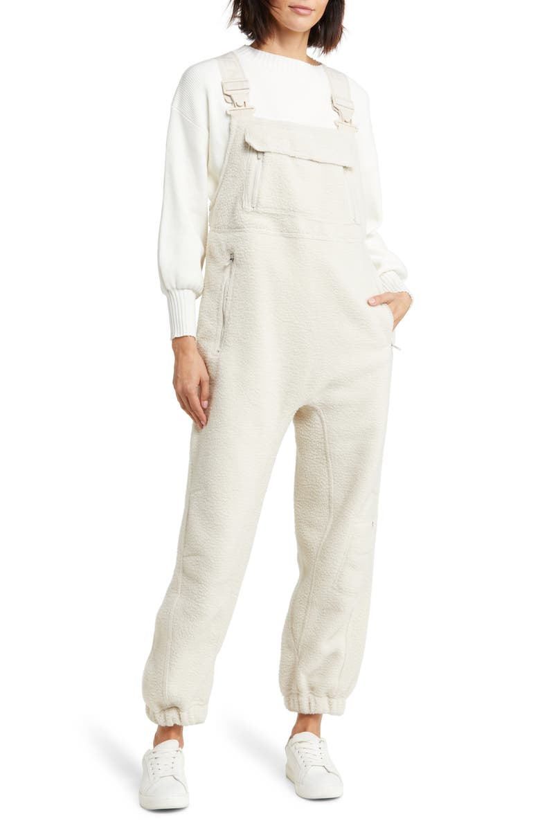 Free People FP Movement Hit the Slopes High Pile Fleece Snow Bibs, Main, color, Muted Beige