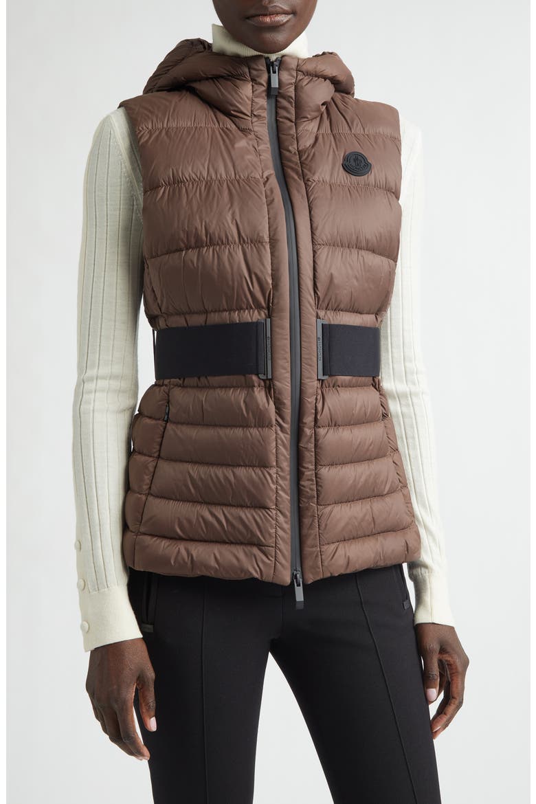 Melia Down Hooded Vest, Main, color, BROWN