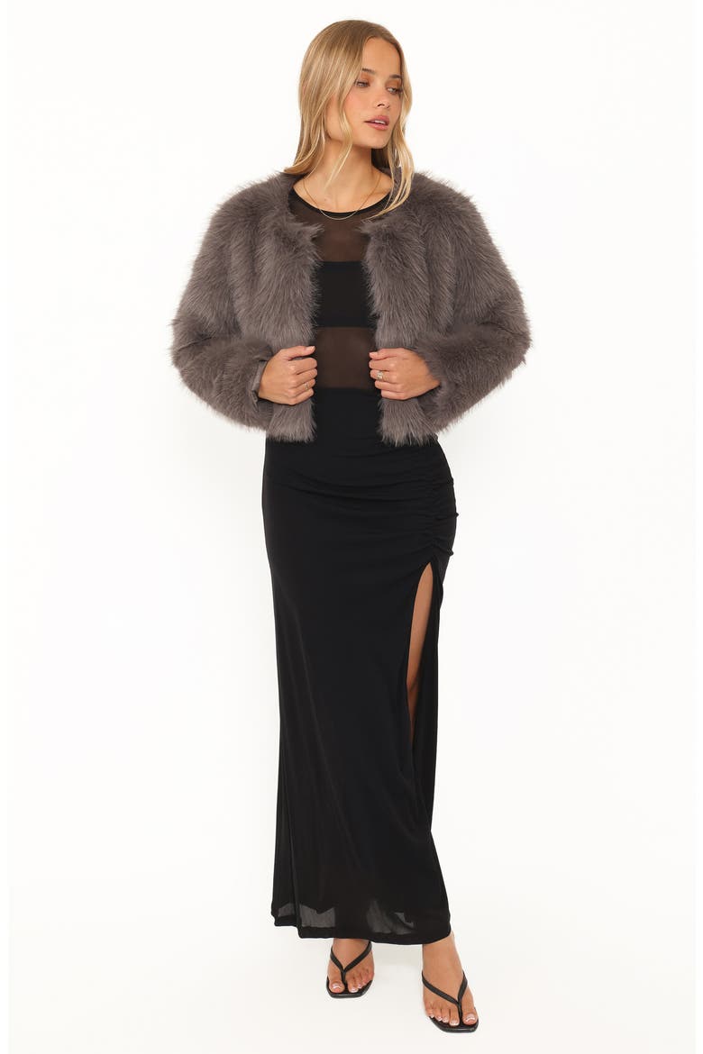 Connie Faux Fur Cropped Jacket, Alternate, color, GUNMETAL GREY