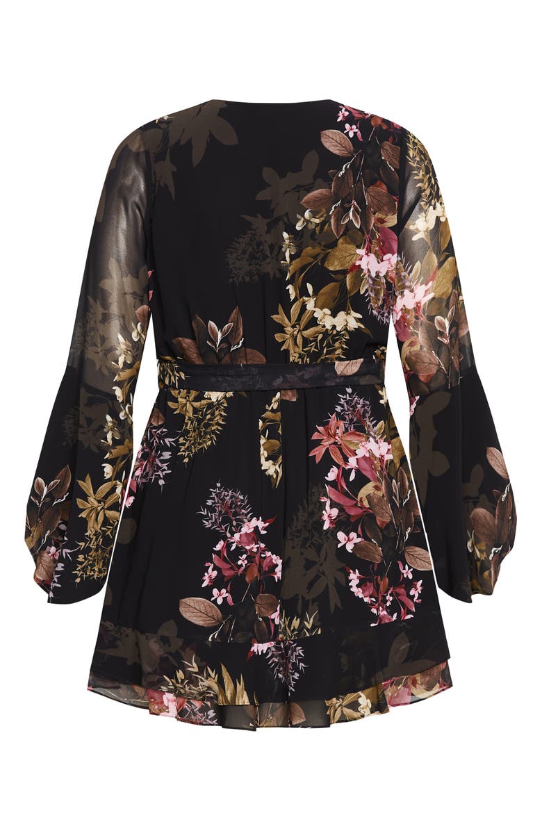City Chic Malaga Floral Print Long Sleeve Faux Wrap Dress, Alternate, color, Malaga Fl