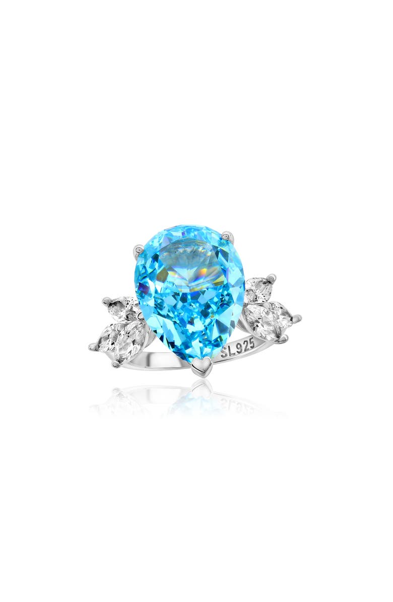 SUZY LEVIAN Gala Pear Cut Aqua Cubic Zirconia Ring, Main, color, Aqua