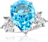 SUZY LEVIAN Gala Pear Cut Aqua Cubic Zirconia Ring