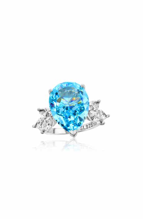 SUZY LEVIAN Gala Pear Cut Aqua Cubic Zirconia Ring
