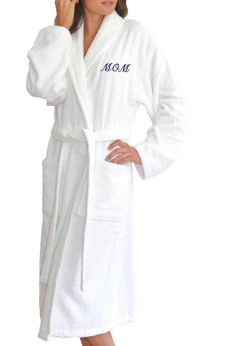 Terry Embroidered Bathrobe, Main, color, WHITE