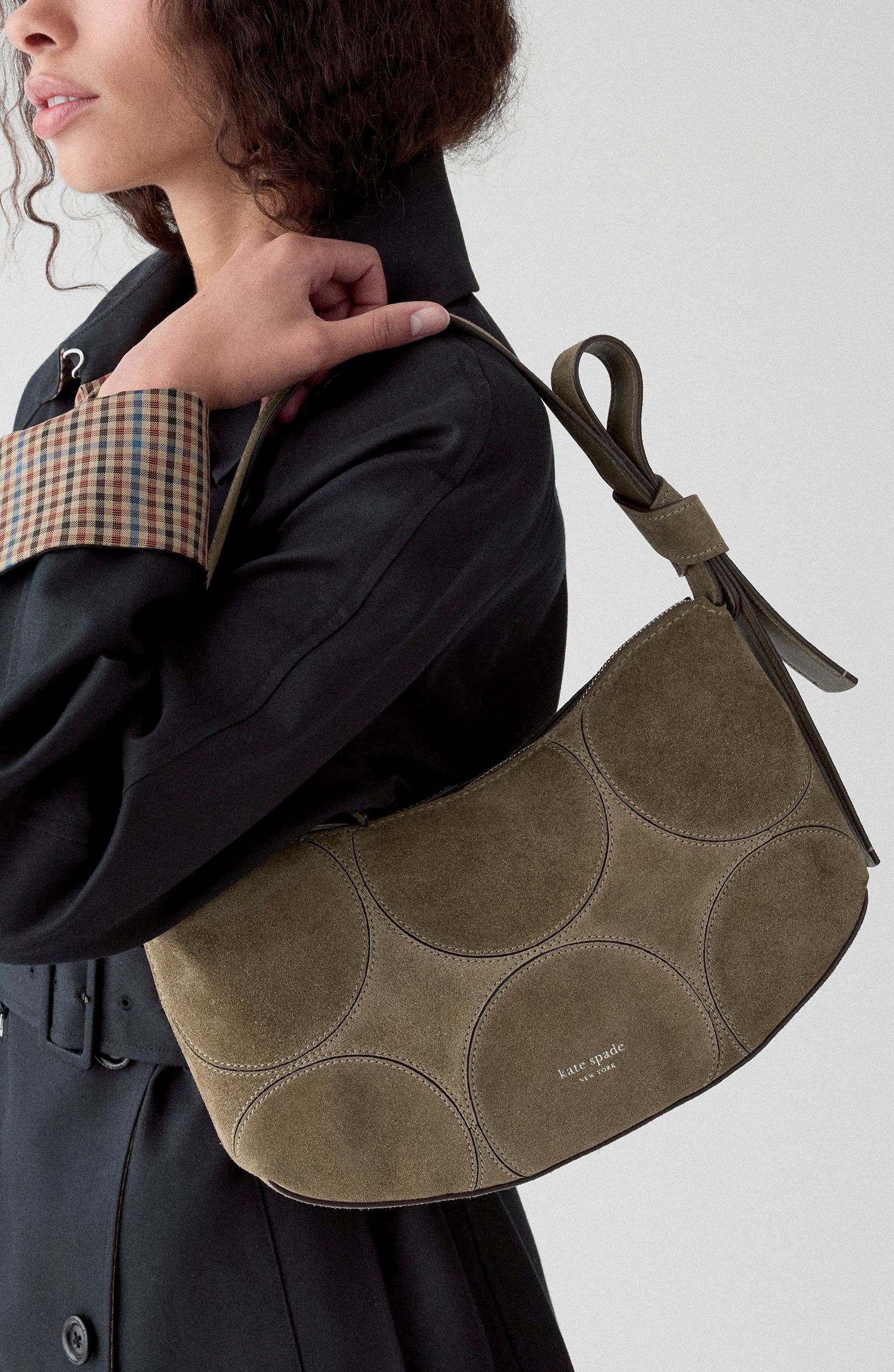 Loop Dot Patchwork Suede Shoulder Bag, Alternate, color, DRIFTWOOD