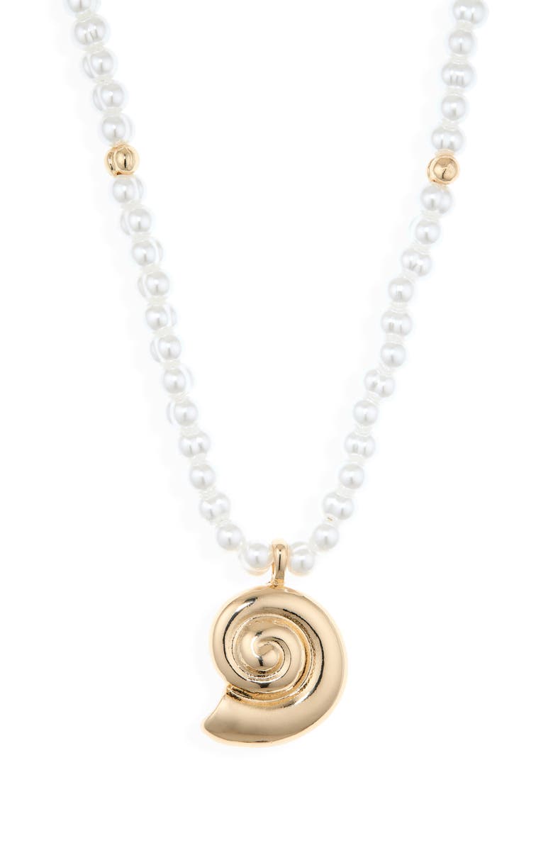 NORDSTROM RACK Shell Pendant Necklace, Main, color, White- Gold