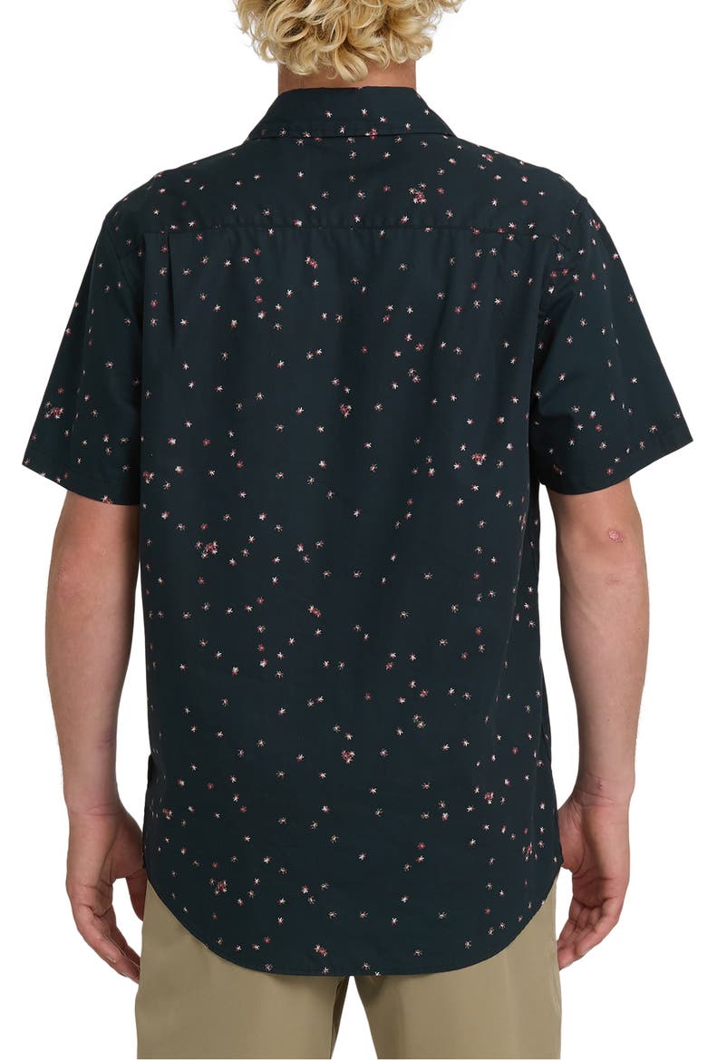 Ditsy Blossom Floral Classic Short Sleeve Cotton Button-Up Shirt, Alternate, color, ANTHRACITE
