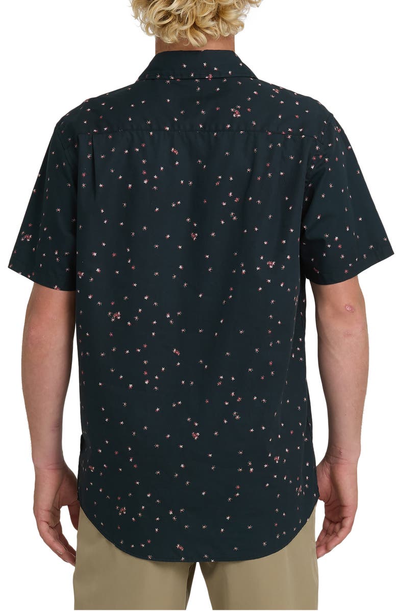 Quiksilver Ditsy Blossom Floral Classic Short Sleeve Cotton Button-Up Shirt, Alternate, color, Anthracite